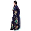Beautiful Blue & Sea Green Flower Printed Faux Georgette Saree With Blouse Piece