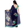 Beautiful Blue & Sea Green Flower Printed Faux Georgette Saree With Blouse Piece