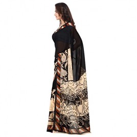 Glamorous Black and Cream Floral Printed Half-Half Faux Georgette Saree With Blouse Piece ( 1134_1 )