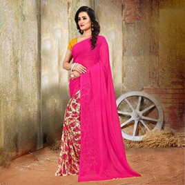 Decent Pink Floral Printed Faux Georgette Saree With Blouse Piece 