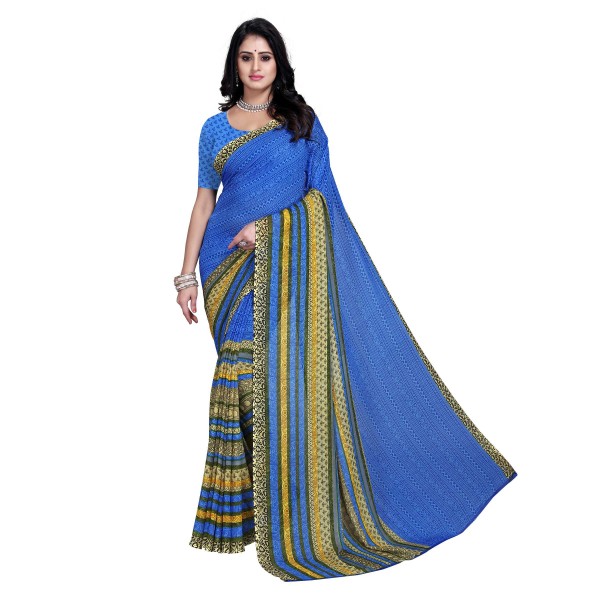 Paisley, Striped, Printed Daily Wear Georgette Saree  (Blue)