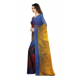 Striped, Graphic Print, Floral Print Daily Wear Georgette Saree  (Blue)