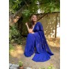 Plain Fashion Georgette Saree  (Dark Blue)