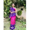 Printed, Ombre, Animal Print Bandhani Silk Blend Saree  (Purple, Pink)