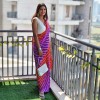 Striped, Printed Bollywood Georgette Saree  (Red, Purple)