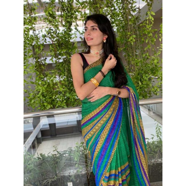 Kashvi Sarees Faux Georgette Green & Multi Color Printed Saree With Blouse Piece ( 1164_4 )