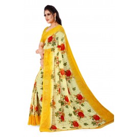 Floral Print, Printed Daily Wear Georgette Saree  (Beige, Yellow)