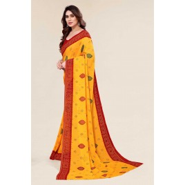Kashvi Sarees Floral Print Daily Wear Georgette Saree (Yellow-Red)