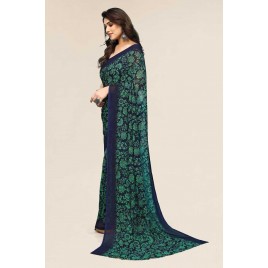 kashvi sarees  Paisley, Floral Print Daily Wear Georgette Saree  (Dark Blue, Green)