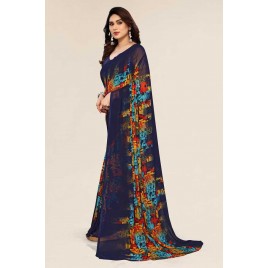 kashvi sarees  Geometric Print, Ombre, Floral Print Daily Wear Georgette Saree  (Dark Blue)