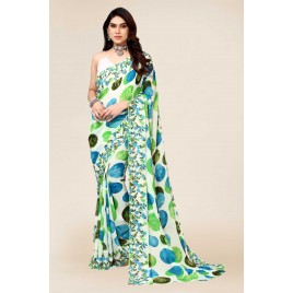 kashvi sarees  Floral Print, Geometric Print Daily Wear Georgette Saree  (Blue, Green, White)