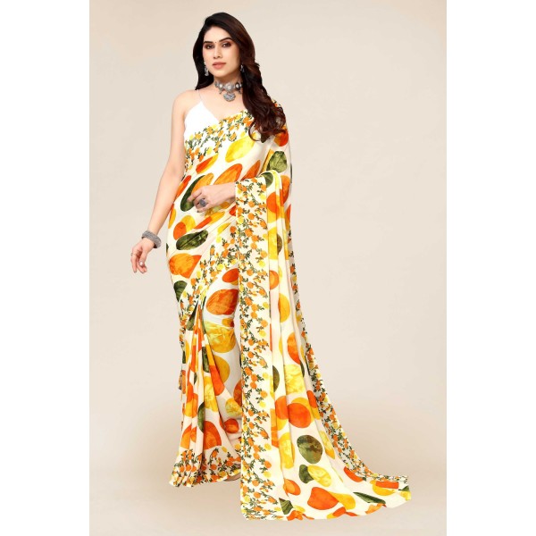 kashvi sarees  Floral Print, Geometric Print Daily Wear Georgette Saree  (Orange, Yellow, White)
