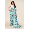 kashvi sarees  Floral Print, Geometric Print Daily Wear Georgette Saree  (Light Blue, White, Green)