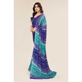 kashvi sarees  Paisley, Striped, Printed Bandhani Georgette Saree  (Blue, Light Blue)