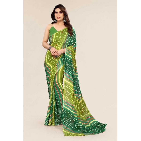 kashvi sarees  Paisley, Striped, Printed Bandhani Georgette Saree  (Green, Dark Green)