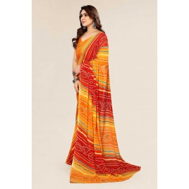 kashvi sarees  Paisley, Striped, Printed Bandhani Georgette Saree  (Yellow, Red)