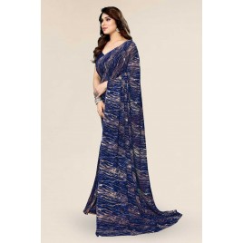 kashvi sarees  Striped, Graphic Print Daily Wear Georgette Saree  (Dark Blue)