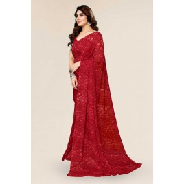 kashvi sarees  Striped, Graphic Print Daily Wear Georgette Saree  (Red)