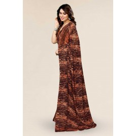 kashvi sarees  Striped, Graphic Print Daily Wear Georgette Saree  (Brown)
