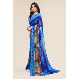 kashvi sarees Floral Print Daily Wear Georgette Saree (Blue)