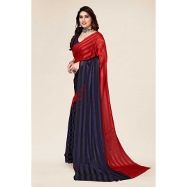 Kashvi Sarees Ombre, Striped Bollywood Georgette Saree  (Red,Blue)