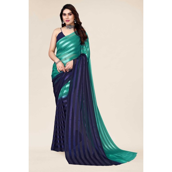 Kashvi Sarees Ombre, Striped Bollywood Georgette Saree  (Green, Blue)