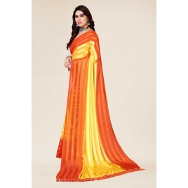 Kashvi Sarees Embellished, Ombre, Striped Bollywood Satin Saree  (Yellow, Red)