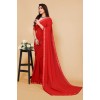 Embellished, Solid/Plain Bollywood Georgette Saree  (Red)