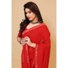 Embellished, Solid/Plain Bollywood Georgette Saree  (Red)
