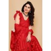 Striped Bollywood Satin Saree  (Red)