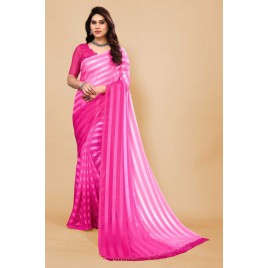 Striped Bollywood Satin Saree  (Pink)