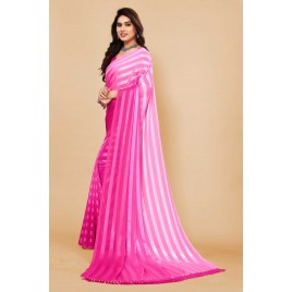 Striped Bollywood Satin Saree  (Pink)