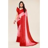 Striped Bollywood Satin Saree  (Pink, Red)