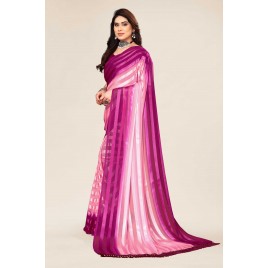Striped Bollywood Satin Saree  (Purple, Pink)