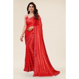 Kashvi Sarees Embellished, Self Design Saree  (RED)
