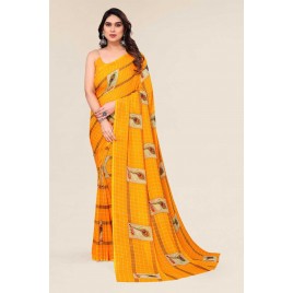 Kashvi Sarees Checkered, Floral Print Daily Wear Georgette Saree (Yellow)