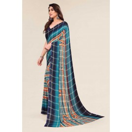 Kashvi Sarees Striped, Floral Print Daily Wear Georgette Saree (Dark Blue, Blue)