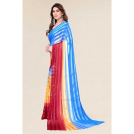 Kashvi Sarees Striped, Solid/Plain Daily Wear Georgette Saree  (Light Blue, Orange, Red)