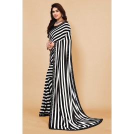 Embellished, Striped, Printed Bollywood Georgette Saree  (Black, White)