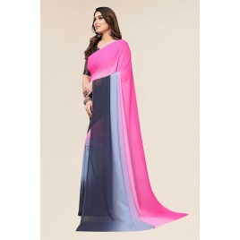 Kashvi Sarees Striped, Solid/Plain Daily Wear Georgette Saree  (Pink,Grey,Black)