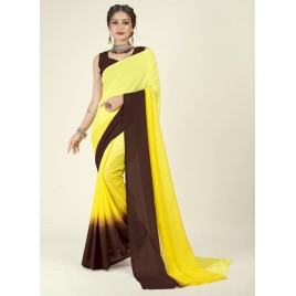 Dyed Bollywood Georgette Saree  (Brown, Yellow)