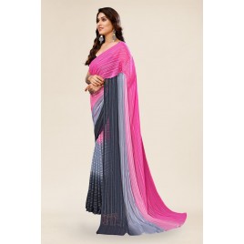 Embellished, Ombre, Bollywood Satin Saree  (Pink, Grey, Black)