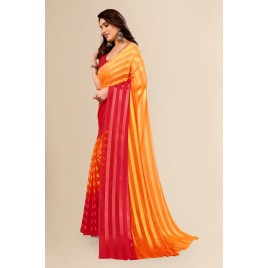 Kashvi Sarees Striped Bollywood Satin Saree  (Orange,Red,Yellow)