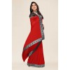 Embellished, Solid/Plain Bollywood Chiffon Saree  (Red)