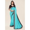 Embellished, Solid/Plain Bollywood Chiffon Saree  (Light Blue)