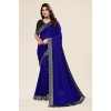 Embellished, Solid/Plain Bollywood Chiffon Saree  (Dark Blue)