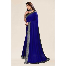 Embellished, Solid/Plain Bollywood Chiffon Saree  (Dark Blue)