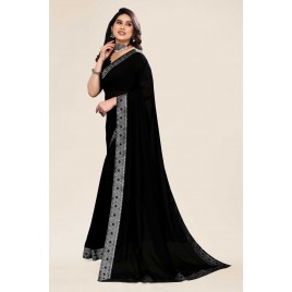 Embellished, Solid/Plain Bollywood Chiffon Saree  (Black)