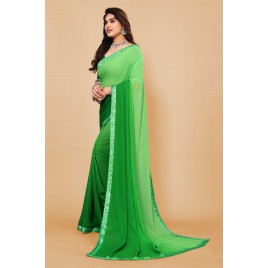 Embellished, Ombre, Solid/Plain Bollywood Georgette Saree  (Green)