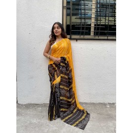 Printed, Paisley Daily Wear Georgette Saree  (Black, Yellow)